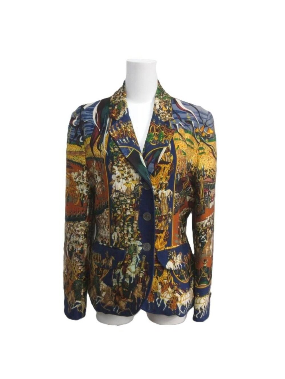 Hermes Vintage Tailored Jacket Scarf Pattern Grand Cortege a Moscou Fully Lined